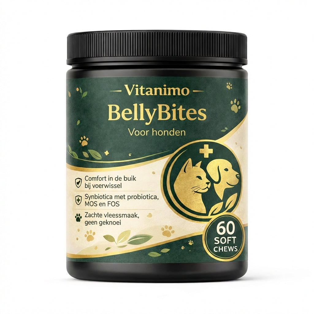 Pot met Vitanimo BellyBites voor honden, 60 zachte kauwtabletten