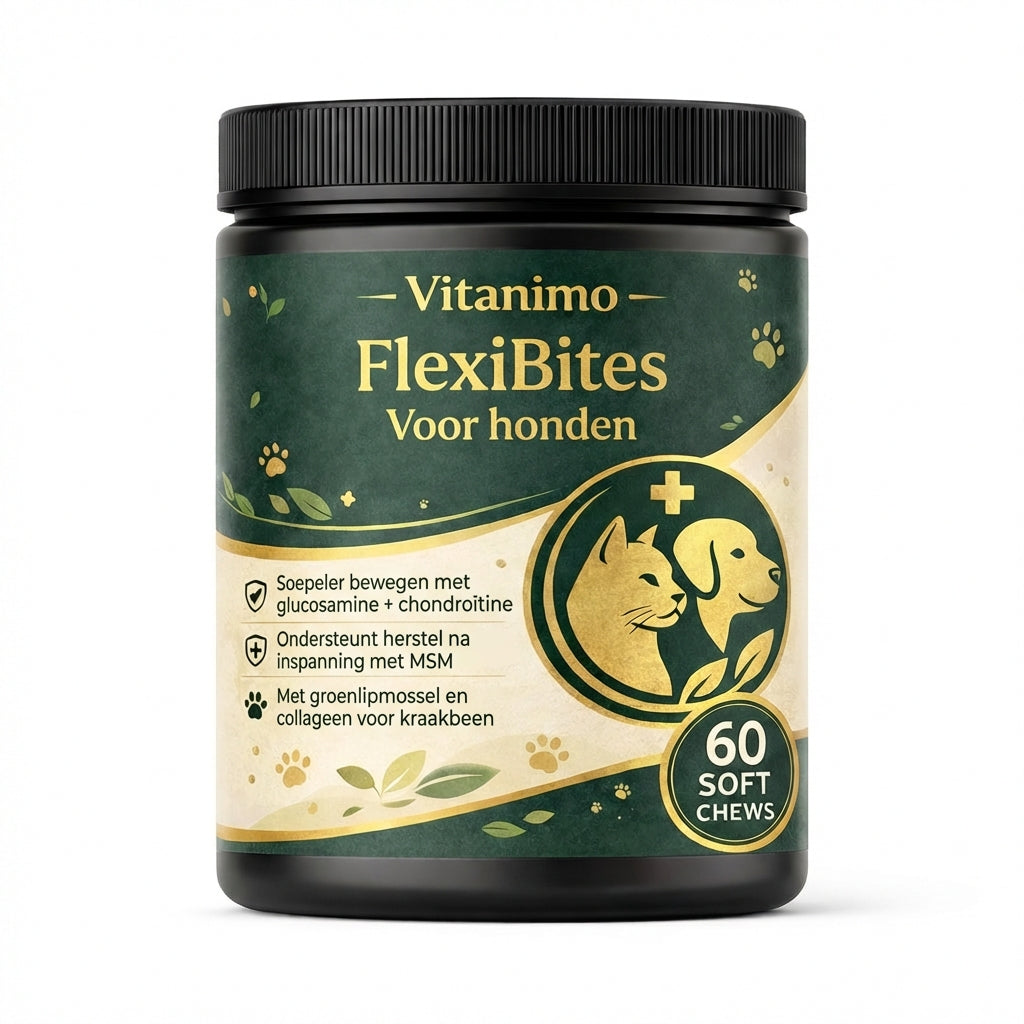 Pot met Vitanimo FlexiBites voor honden, 60 zachte kauwtabletten